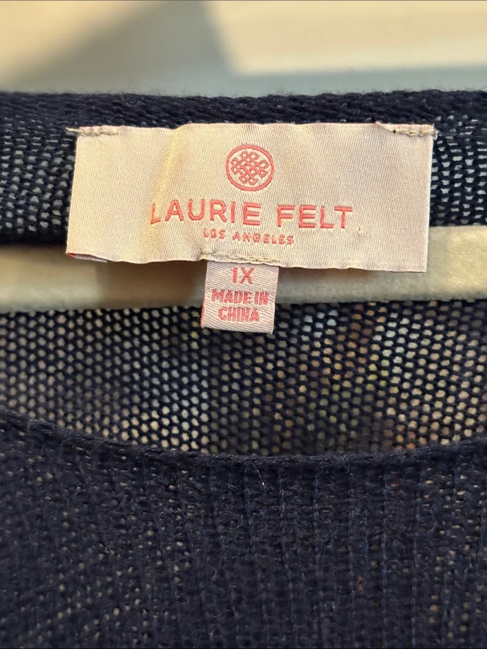 Laurie Felt Navy White Linen Blend Beach Knit Top Coverup 1X